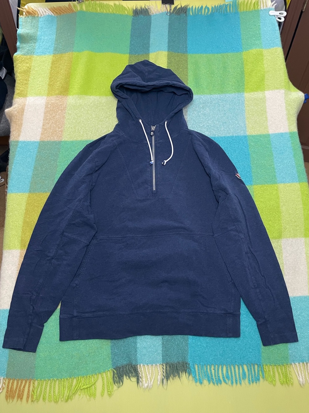 B. Draddy Proctor 1/4 Zip Hoodie Navy Pima Cotton French Terry Golf Mens